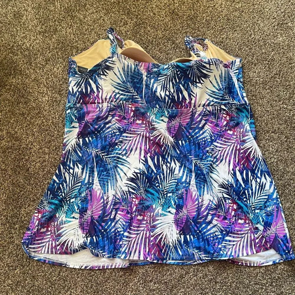 NWOT Swimsuits For All size 40 tankini 2 piece set purple/blue tropical